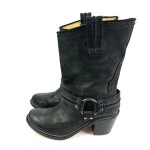 Frye Boots 6.5 Carmen Harness Distressed Black